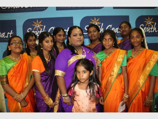Vibrant: The Merebank Tamil School Society entertained guests with singing and dances at the event. They are (back, from left) Selena Chetty, Karina Nair, Revanthi Perumal, Darshana Reddy, (middle) Damini Reddy, Prenolla Dorasamy, Preashka Pillay, Leya Naicker and Jayapriya Govender with Shivani Naicker in front. 8192SN