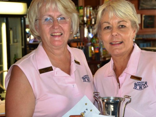 In the pink: SWG Lower South Coast held their championships at Port Shepstone Country Club in mid April.  The winner was Eileen Neilson (right) of Southbroom who returned a gross score of 90 and nett of 75. SWG captain, Linda Rybicki, congratulates her on the fine effort.