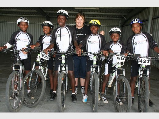 Cycle power: Mandie Stander together with her riders from the Burry Stander Foundation (from left) Jessica Cele, Nkoskikile |Mlambo, Nduduzo Ndlovu, Sizwe Msomi, Seluleko Mncwabe and Lindokuhie Mbhele get ready to ride. 8232vee