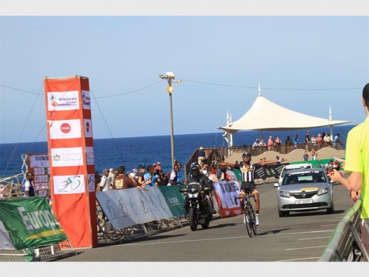 Champion: Metkel Eyob Teweldeberhan (MTN-Qhubeka Feeder Team) crosses the finish line to take first place at the Hibiscus Coast Cycle Challenge in Margate last Sunday.