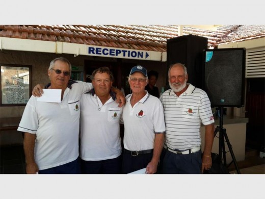 Winning the Harbour View SuperSpar Trips at Port Shepstone Country Club last week are (from left) Flippie Geyer, Roy Anderson and Trevor Green, with Eddie Fann, the organiser of the competition.