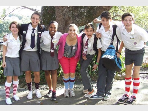 Pupils and staff (from left) Eleanor Futter, Jané Hills, Zamah Nkonyeni, teacher Lynn Raymond, Hano Scholtz, Ross Kiggen and Michael Botha wore their colourful socks and ‘tekkies’ last Friday to show their support for national ‘Tekkie Tax’ day.
