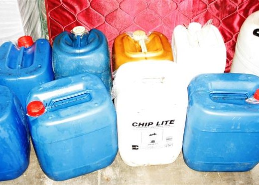 Ten plastic containers of diesel suspected to be stolen property were recovered by police. 
