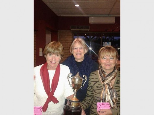 Dynamic duo: Lesley Erasmus (left) and Jane Davies (right) receive the Edith Bremner trophy from Connie McArthur, sponsor for the day, of MPM.