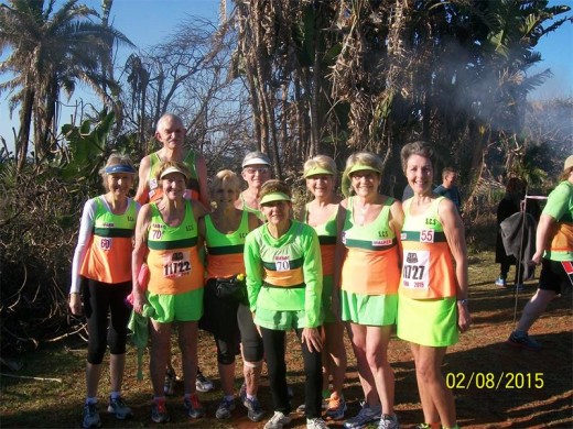 Team spirit: Relaxing after the champs are South Coast Striders (from left) NAMES TO COME