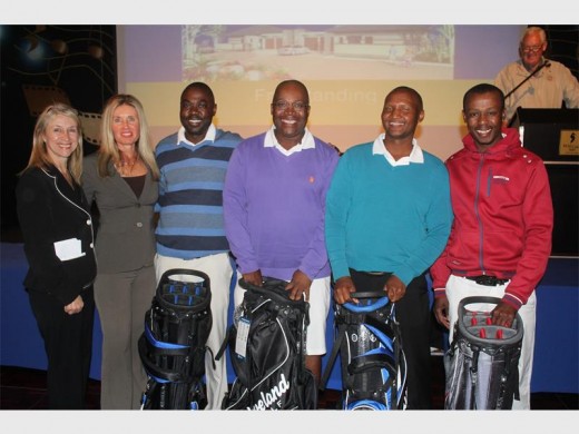 Thrilled: Desiree Heine (left) of Sports and Promotions, and Jenny Havenga (Jenny Havenga Lifestyle Developers) congratulate the winners of the Jenta Classic, played at Southbroom, San Lameer and Wild Coast last weekend, namely Simon Masilo, Joseph Malekutu, Malombo Abrams and Jerry Larepyane. The golfers are from Hartbeespoort Dam and Brits. Part of the prize includes a trip to Miami, USA.