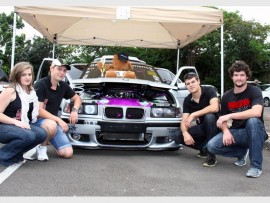 On display: Admiring this super looking car are (from left) Michaela de Bruyn, Jaco Malan, Arno Labuschagne and Keith Tillet. 2611vee