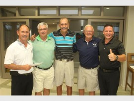 Well played: San Lameer Country Club golf director Meyer du Toit (right) congratulates the winners of the business day last Friday. They are (from left) Coenie Olivier, Banus van der Walt, Theuns Esterhuizen and Kobus de Lange.