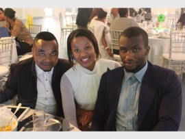 All smiles: Hibiscus Coast Municipality youth development manager  Phumlani Mzobe (left) with Zonke Mazubane (middle) and Buleleni Lubanyana (right) at the Mayoral Cup gala dinner held at the Ugu Sports and Leisure Centre last Friday.