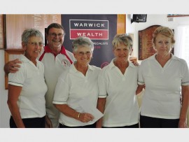 A wealth of talent: Martiens Olivier (Margate CC bowls president) congratulates the winners of the club's recent Warwick Wealth Invitational Open Fours (from left) Helen Proctor, Dora Vosloo, Kobie Stander and Winnie Hess.