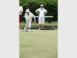 Concentrating: Maureen Roach shows superb balance during a KBA Saturday League game held at Riverside Bowling Club.