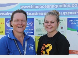 All smiles: Coach Mandy Koegelenberg and Samantha Labuschagne.