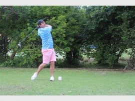 Pink pant-er: Jarrod van Wyk, arguably the longest hitter on the South Coast, drills a drive down the first hole at Port Shepstone during the Southern KZN Closed last Sunday,