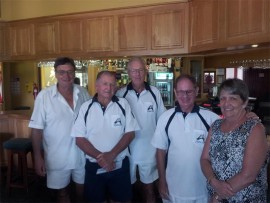 Fab four: Dave Hume, Ron Camps, Glen Allen and John Keppler won the second round of the Engel & Volkers men's fours comp last week. With them is Natalie Herbert of Engel & Volkers.