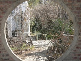 A pretty back yard catches the winter sunlight.