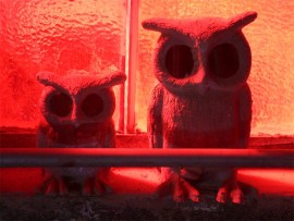 Owl House owls watch over the kitchen.