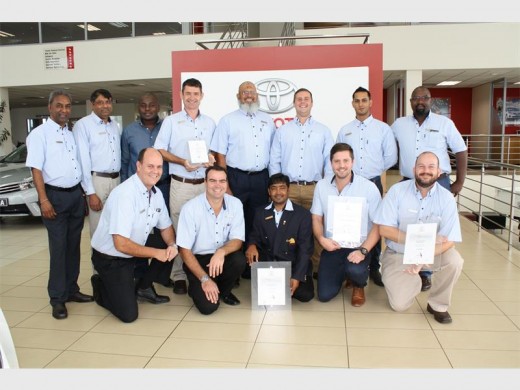 Team effort: The Halfway Toyota Shelly Beach sales team is (back, from left) Ramesh Balkaran, Chen Naidoo, Blocky Mbili, David Grobler, Ahmed Danny Khan, Stephen Jones, Ameer Kemraj, Amalleck Mkhize; (front) Barry van der Veen, George Anderson, Raj Mohunlal, Chris Jones and Ettienne Kruger.
