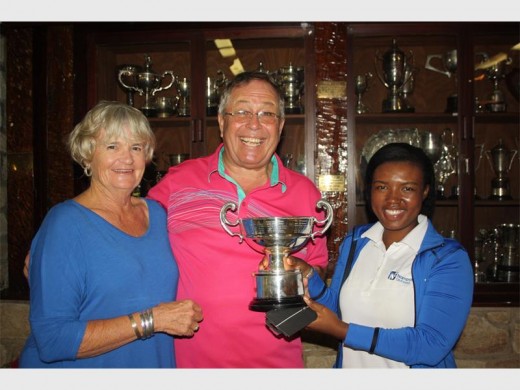 Champions: South Coast Herald manager and tournament sponsor Bevis Fairbrother congratulates Beryl Olden (bronze) and Lizzie Currie (champion) on their superb efforts during Port Shepstone Country Club's championships last weekend.