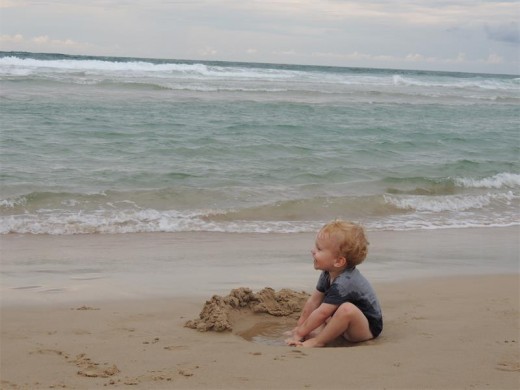 Grandson Flynn at Sunshine Beach.