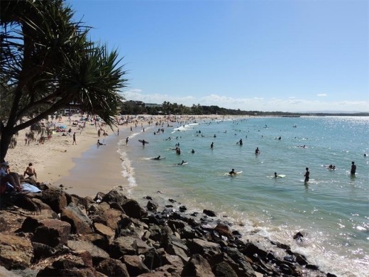 Noosa main beach, a busy place during a long weekend.