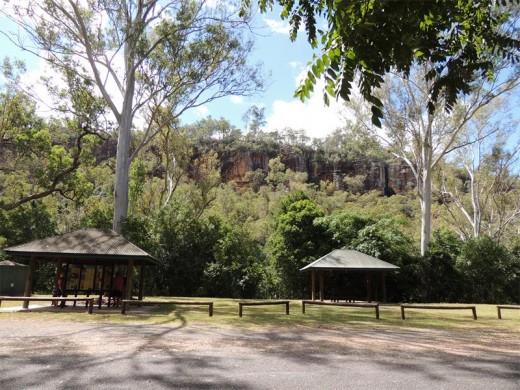 The picnic area nestles beneath the cliffs at Cania Canyon National Park.