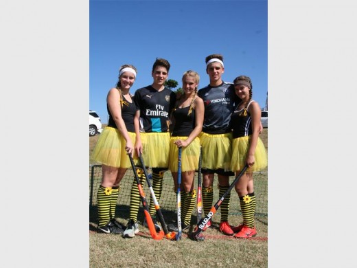 Colourful: The Best Dressed Team award went to the 'Ugly Pluckings' (from left) Britney Pieterse, Tyler Robertson, Melissa Elliot, Jaryd Robertson and Katana Berente. 0920vee