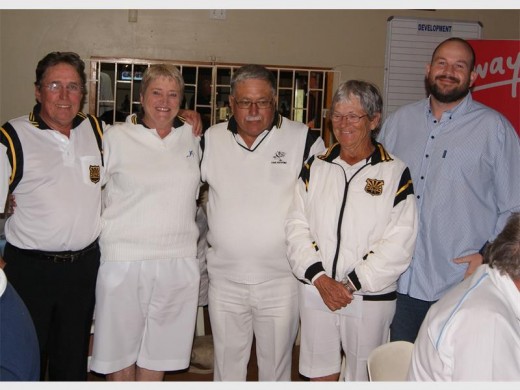 Easy does it: Ettienne Kruger (right) of Halfway Toyota Shelly Beach congratulates the winners of a recent fours competition at The Bell, namely (from left) Mark Bischoff, Sandy Shepherd, Renier van Tonder and Jane Massam.