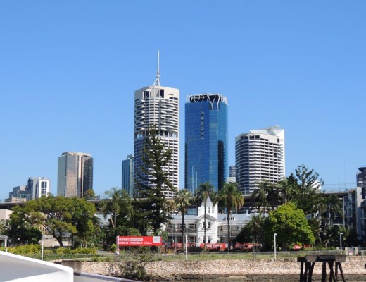 Brisbane cityscape, so different from the rural landscapes of our four-day walkabout.