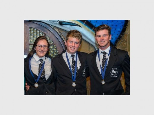 Well done:  In the U19 category the KZN White team (from left) Jenna Boswarva, Luke Nielsen and Cameron Gemmel took gold. PHOTO BY JUSTIN KLUSENER