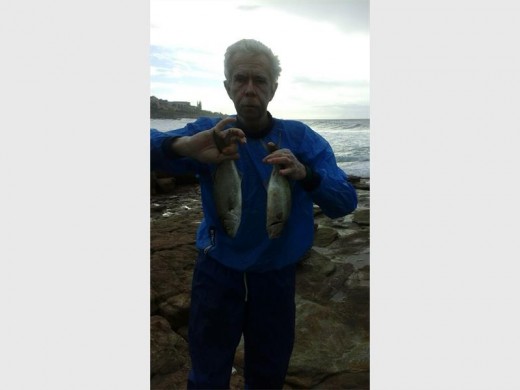 Shad delight: Doug Hutson with two shad caught at Shad Bay, Manaba last Saturday.
