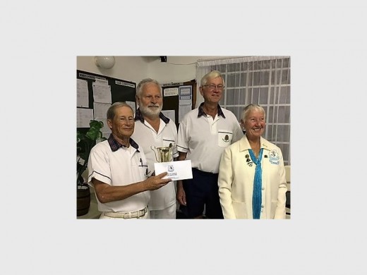 Winning the Kingfisher Bowling Association's B league are (from left) Port Shepstone Country Club's Tony Johnson, Len Rossler and Keith Mills. With them is KBA president, Lynne Bamber.