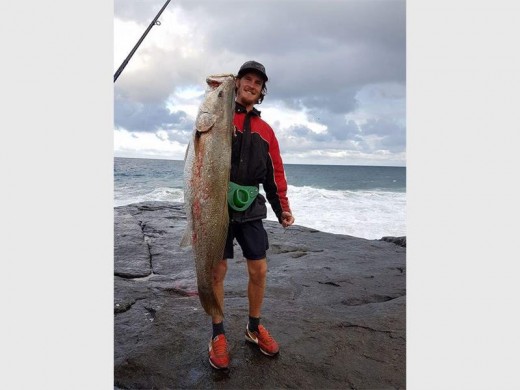 Top catch: A fisherman known only as Kobus with a superb kob caught off Port Edward.