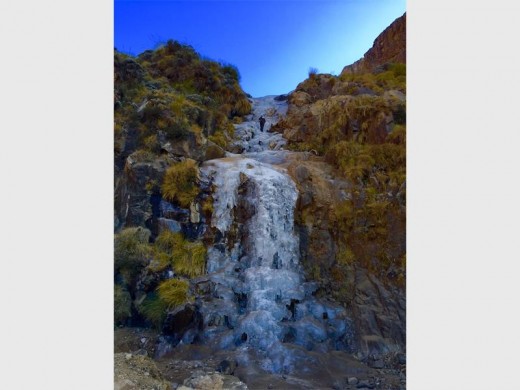 A stunningly beautiful frozen waterfall, Sani Pass.