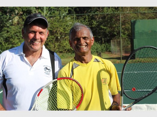 Doubling up: Colin Barker and Raj Naganna clinched the men's doubles titles at Umtentweni Tennis Club in a tense, three-set battle against Matt Holmes and Gareth Olivant.