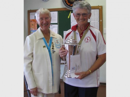 Well deserved: Dora Vosloo of Margate CC is the women's KBA Champion of Champions for 2016. KBA president Lynne Bamber congratulates her.