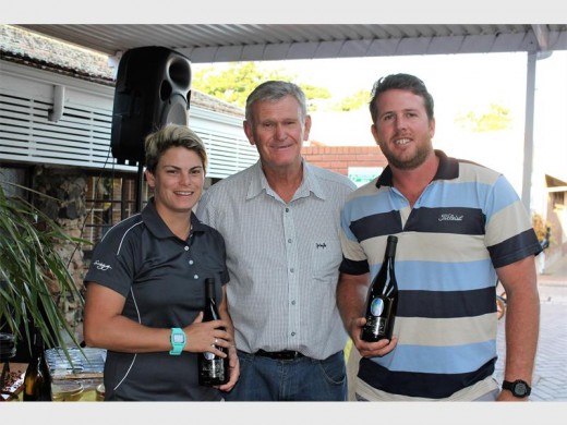 Nearest the pins at Port Shepstone CC last Saturday were Kim Strauss and Jarrod van Wyk. With them is club captain Greg Hornby (middle).