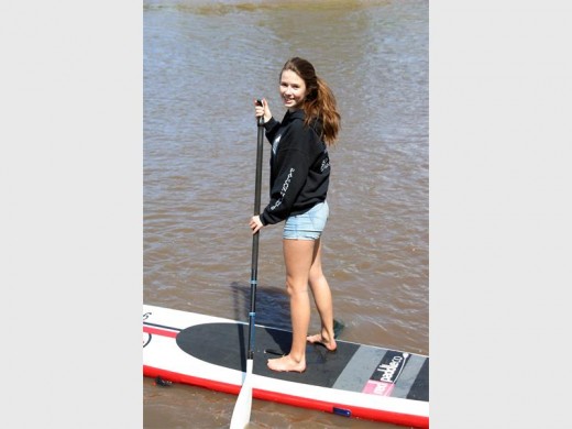My first: Kezia Herholdt of Hibberdene had her first attempt at stand up paddling and thoroughly enjoyed the experience. 2202vee