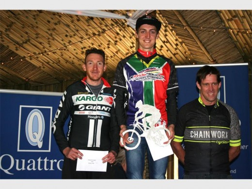 Top bikers: Taking the top three positions in the Lake Eland Quattro Classic last Sunday are (from left) Andrew Warr (2nd), Alan Hatherly (1st) and Sean Merredew (3rd).