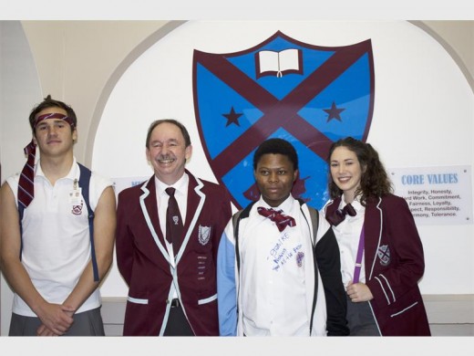 Sheppie High principal Peter Jenkins with matric pupils (from left) Nathan Senekal, Luyanda Ntusi and Rayne Redinger.