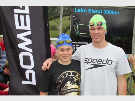 Swimmers: Ricardo Carthew (left) and Keytin Vorster of Blue Ocean Aquatics at the Lake Eland Mile last Sunday.