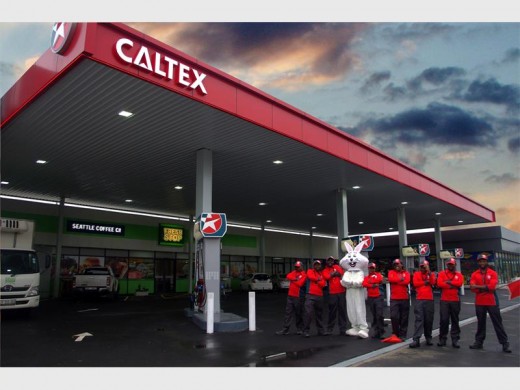 Landmark:  The Caltex garage has, and will remain, a landmark in Manaba en route to Margate. Ready to help are (from left)