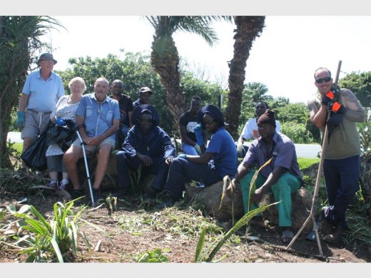 Gone green: Instrumental in the revamp of Umtentweni's gardens are (from left) Hedley van der Merwe, Leila Edwards, Larry Larraman together with Calvin Fourie and his team, Enock Chinansa, Benjamin Chishamba, Milton Shoko, Misheck Mutserwa, Callitso Zukwa, Douglas Havadi, Samson Gombo of MuddyBoots Nursery.