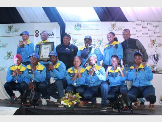 Champions: The Ugu District Municipality karate team celebrates winning the karate gold medal during the recent SALGA Games. They are (back, from left) Bukelani Shozi, Kwanele Cele,, Ray Nkonyeni Municipality mayor Nomusa Mqwebu, Ugu speaker Ntombifikile Gumede, Nomfundo Zwane, Mondli Ncane; (front) Mlungisi Chiliza, Mlungisi Mbizane, Khonzokuhle Machi, Ntando Mkhize, Snenhlanhla Gcabashe, Lusanda Cele and Zanele Gumede.