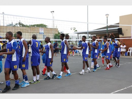 Team spirit: Ugu's volleyball team after an easy win over Umgungundlovu. The team ended up winning the bronze medal.