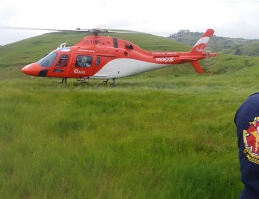 KZN EMS helicopter ready to take off at Bomela near Paddock.