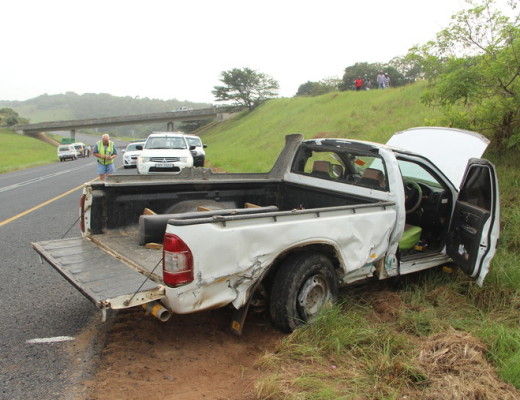 The bakkie in which the children were being transported to school.