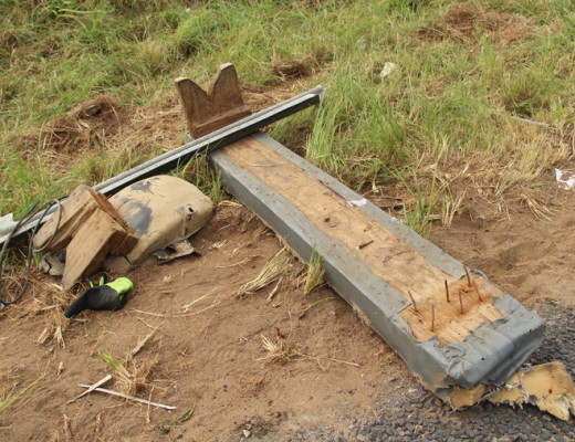 A bench broke off the back of the bakkie during the collision.