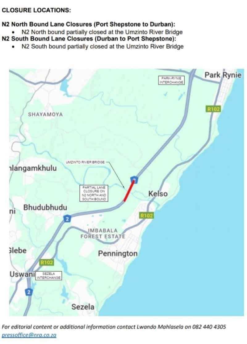 ルート Water pipeline project causes lane closure on N2 between Park
