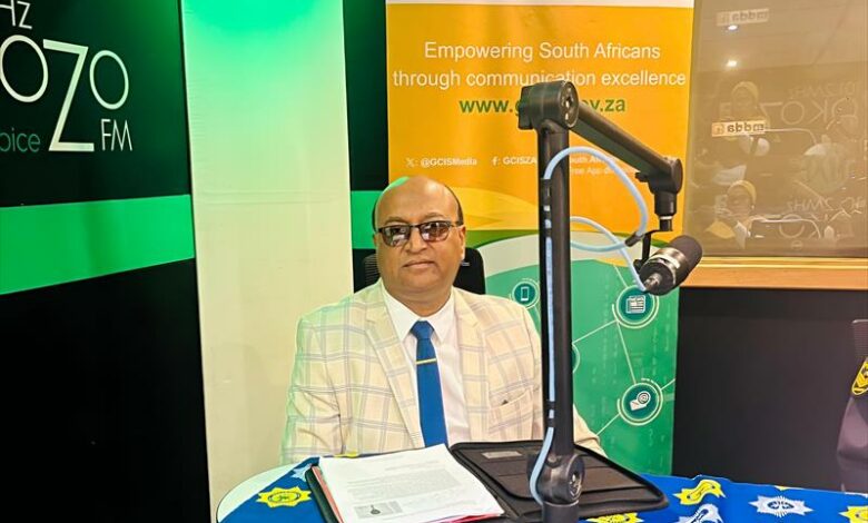 Umkomaas police station's Captain Ranjith Rampersad at Ntokozo FM's studio.