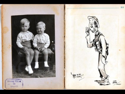 Lavoipierre's war diary carrying a photo of his two sons - Roger (left) and Pierre - who he hadn't seen for five-and-a-half years